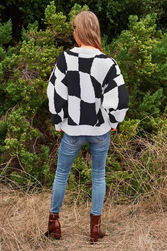 TEEK - Multi Geo Checker Knit Sweater