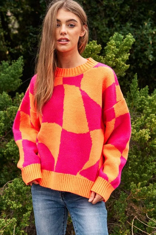 TEEK - Multi Geo Checker Knit Sweater