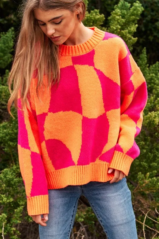 TEEK - Multi Geo Checker Knit Sweater