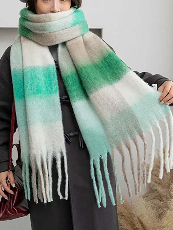 Thick Keep Warm Plaid Tasseled Shawl&Scarf