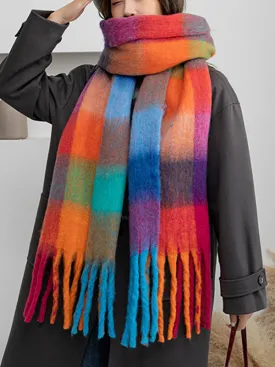 Thick Keep Warm Plaid Tasseled Shawl&Scarf