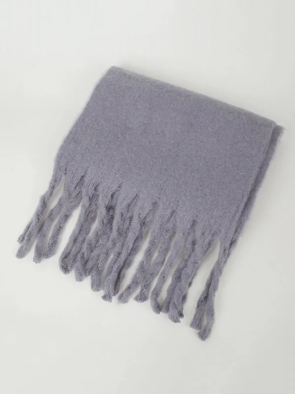 Thick Keep Warm Solid Color Tasseled Scarf