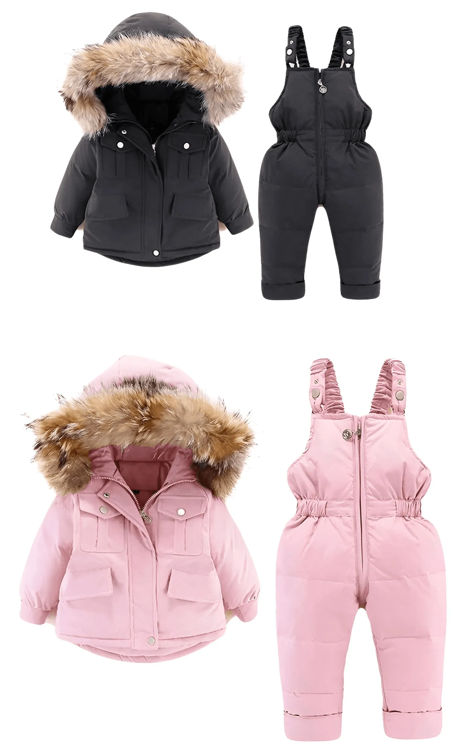 Winter Down Jacket and Snow Pants for Baby With Real Fur Collar