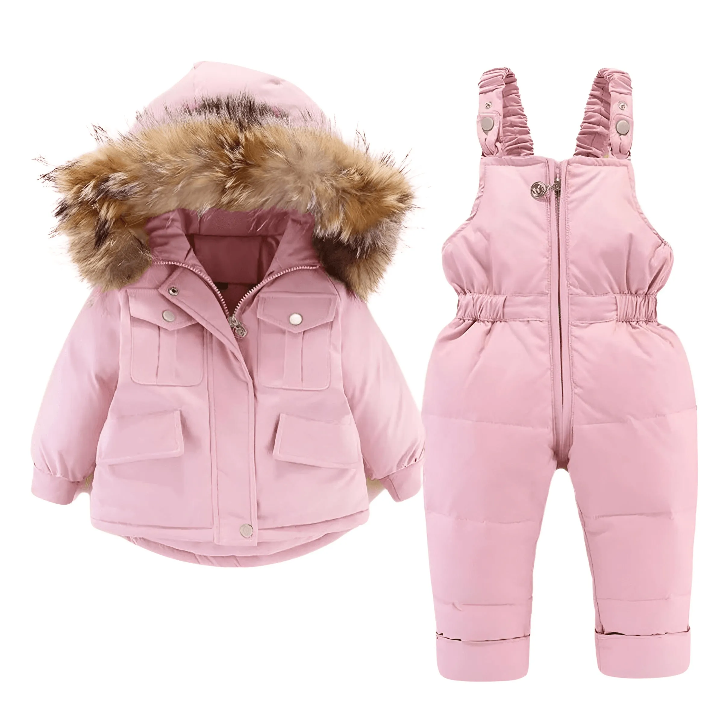 Winter Down Jacket and Snow Pants for Baby With Real Fur Collar