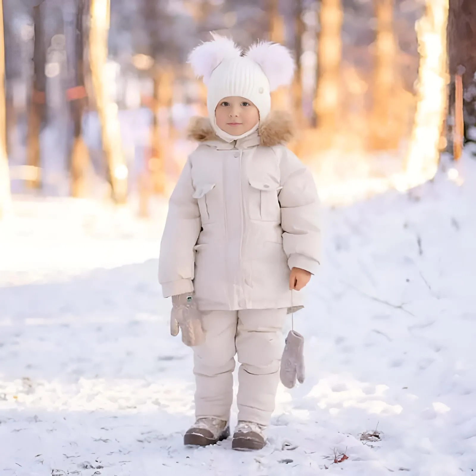 Winter Down Jacket and Snow Pants for Baby With Real Fur Collar