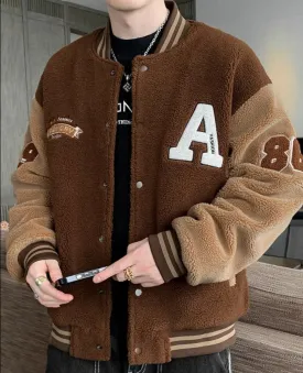 Winter Fleece Thick Bomber Jacket Men/Warm Baseball Coat