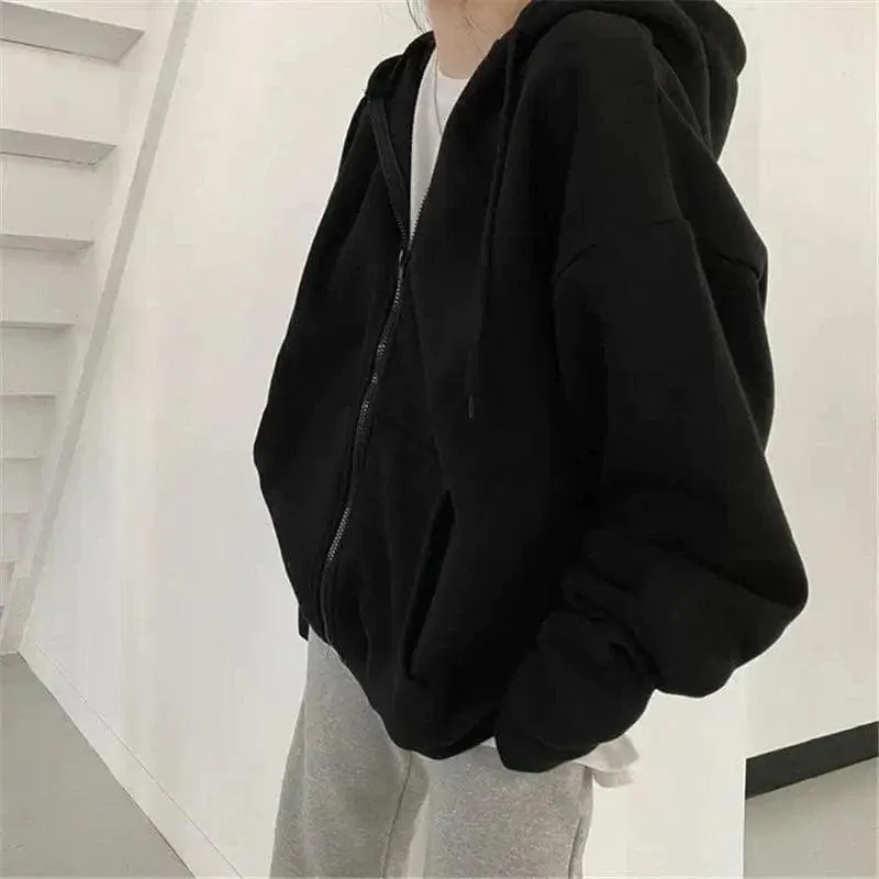 Women's Loose Mid-Length Plus Fleece Hooded Jacket