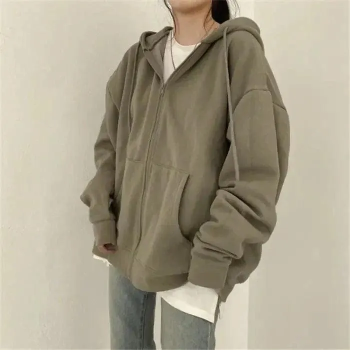 Women's Loose Mid-Length Plus Fleece Hooded Jacket