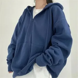 Women's Loose Mid-Length Plus Fleece Hooded Jacket