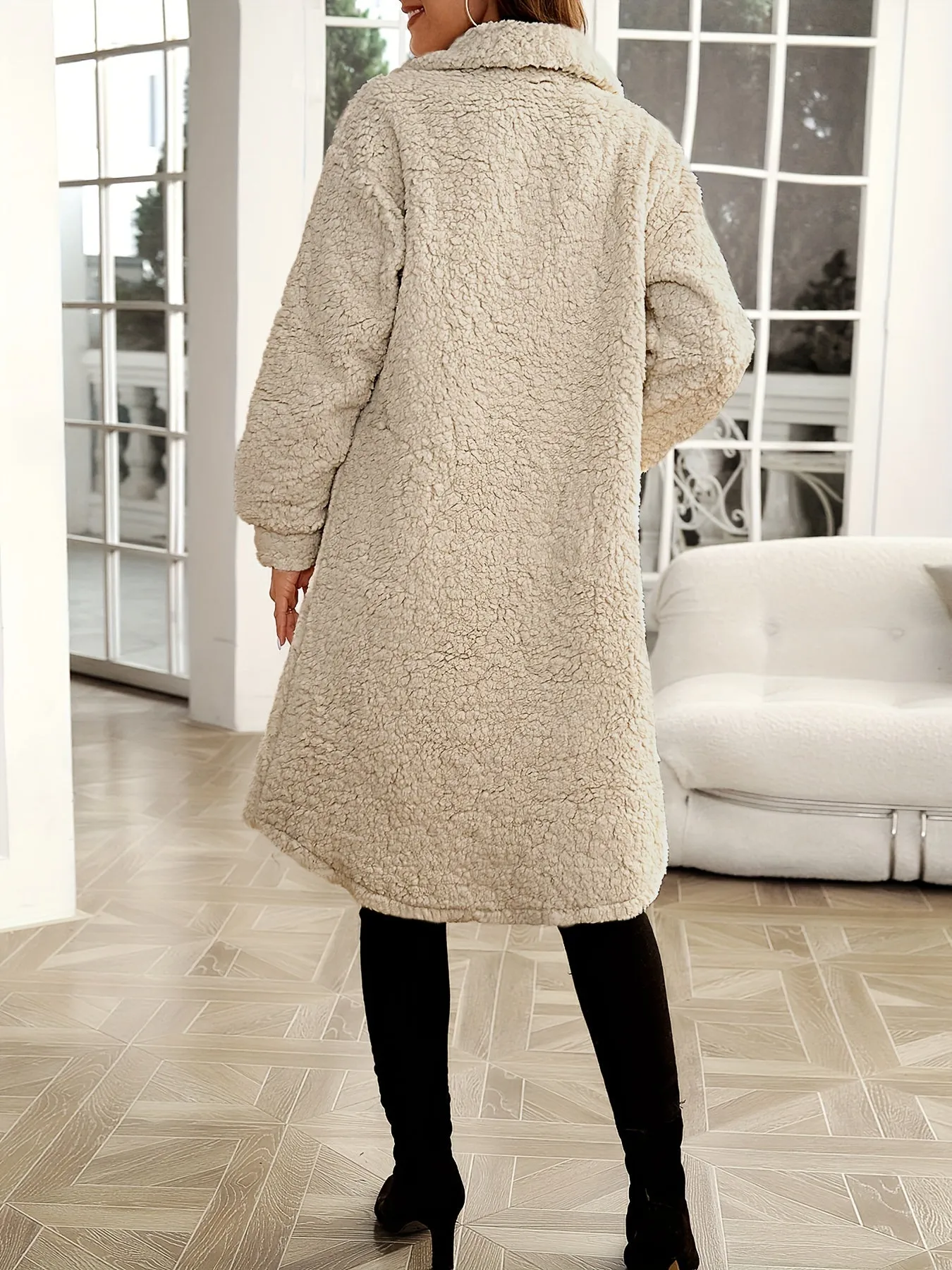 Womens Winter Teddy Coat ButtonFront Casual Outerwear