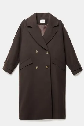 Wool Blend Long Coat Brown