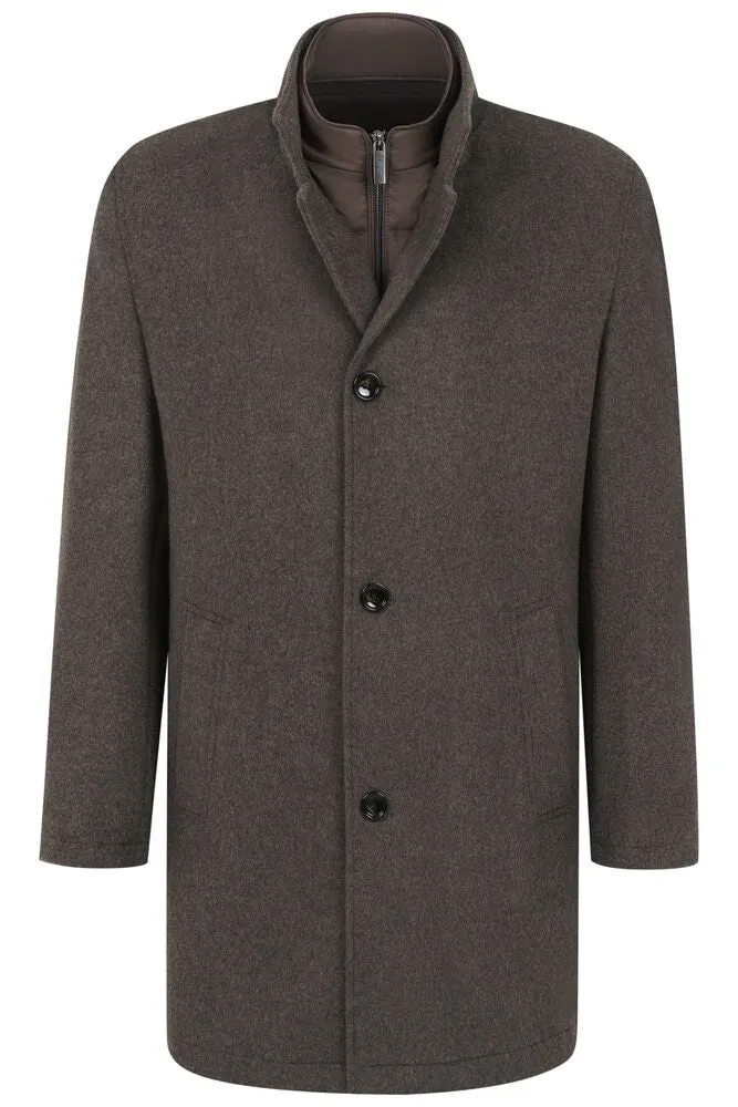 Wool Coat with Removable Vest Insert - Taupe